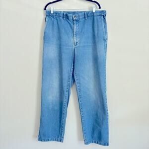 Women’s 90s Y2K Medium Wash Baggy Straight-Leg Jeans Elastic Waistband Size 38